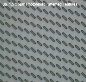 Image 3a - Top view of an array of rectangles (pillar tops) 1.5 x 6µm photoresist patterned features